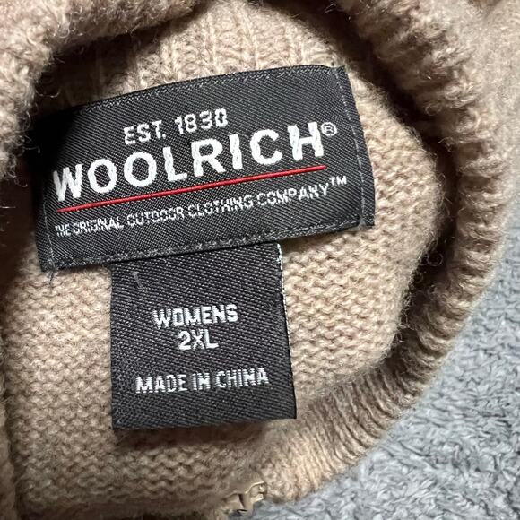 Woolrich Sweater Womens XXL Lambs Wool Nordic  Quarter Zip Brown ** - Picture 7 of 8
